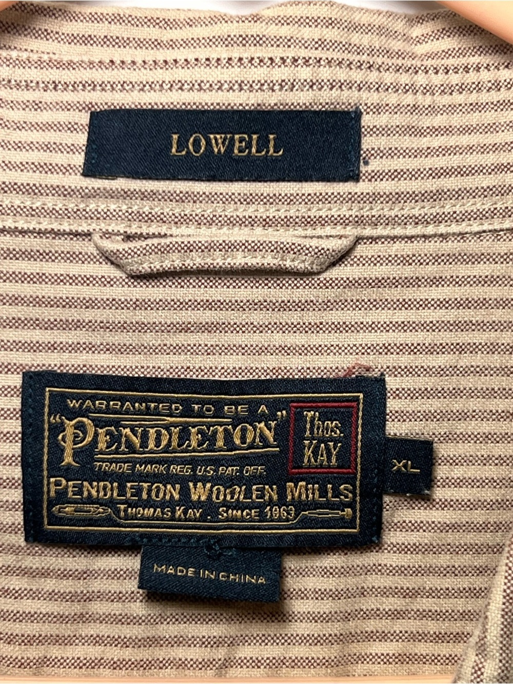 Pendleton Lowell Striped Button Down Shirt Tan Beige XL 100% Cotton - Picture 10 of 16